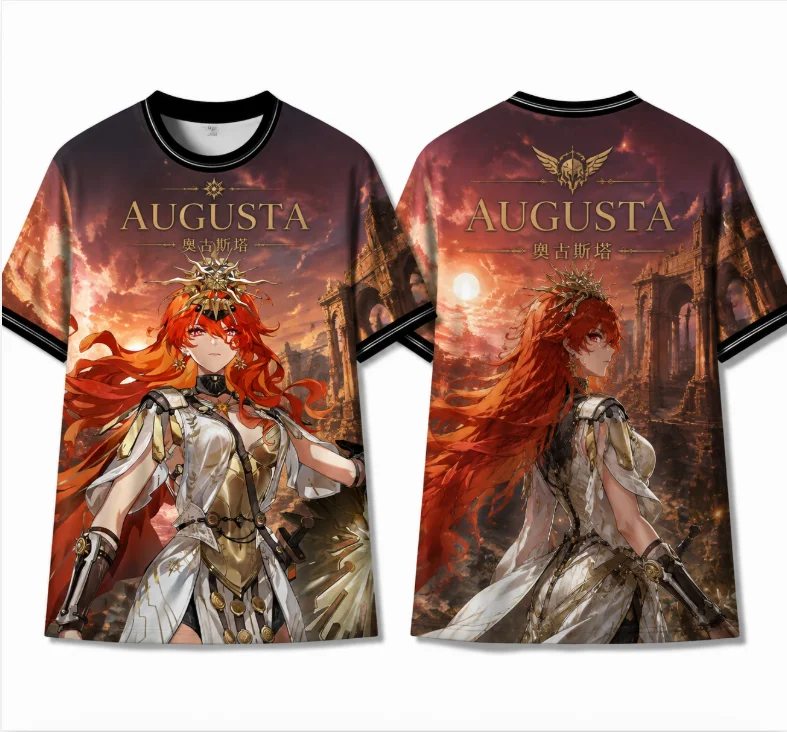 Wuthering Waves Augusta 3D Print T-shirt Men Women Double Sided Graphic Short Sleeve Polyester Casual Anime Game Streetwear Tee