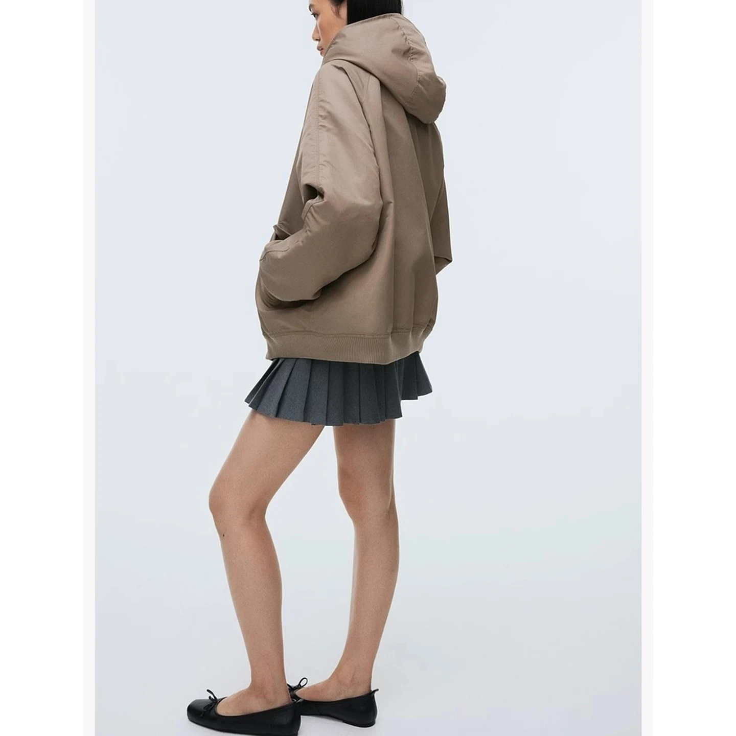 

Autumn Winter Loose Fit Pilot ort Jaet Women's Simple Sle Outerwear Polyester Fiber Long Sve Zipper Closure Coat