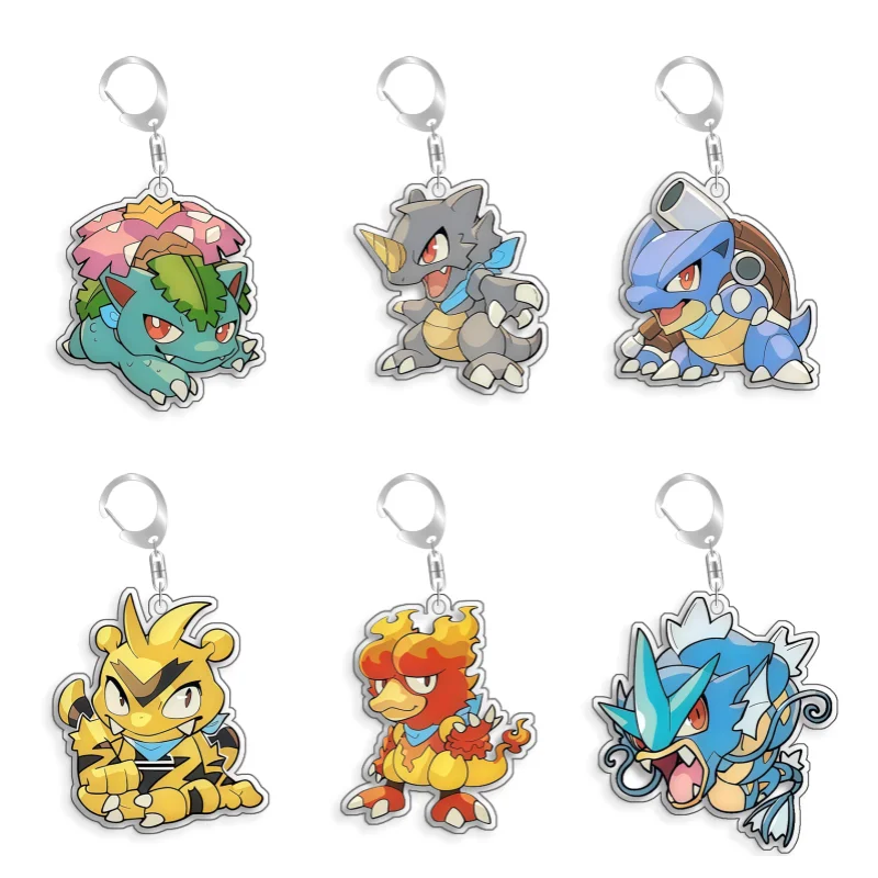 For Pokemon Elf Qikchu Rhydon Blastoise Magmar Venusaur Original Acrylic Selfmade Cute Cartoon Anime Keychain Pendant Toy Gift