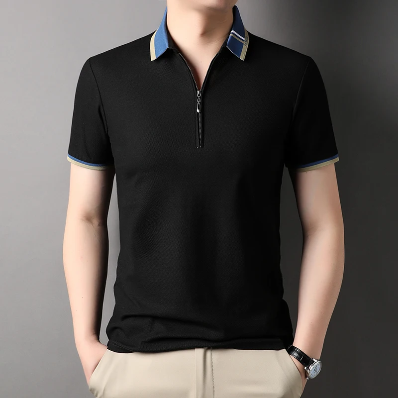 Top Grade 100% Cotton Zipper Luxury Summer New Brand Polo Shirts Men Fashion Slim Short Sleeve Casual Tops 2023 Mens Clothing