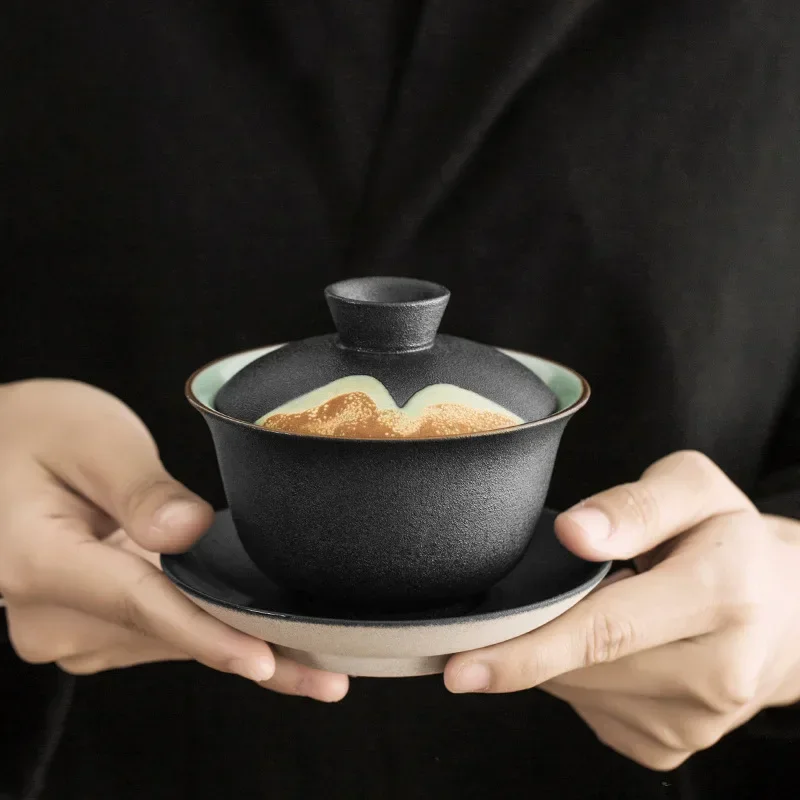 

Gaiwan ручная роспись глазурь, цветная керамическая посуда, большая миска в китайском стиле, черный фарфор, чайный сервиз кунг-фу, чайник