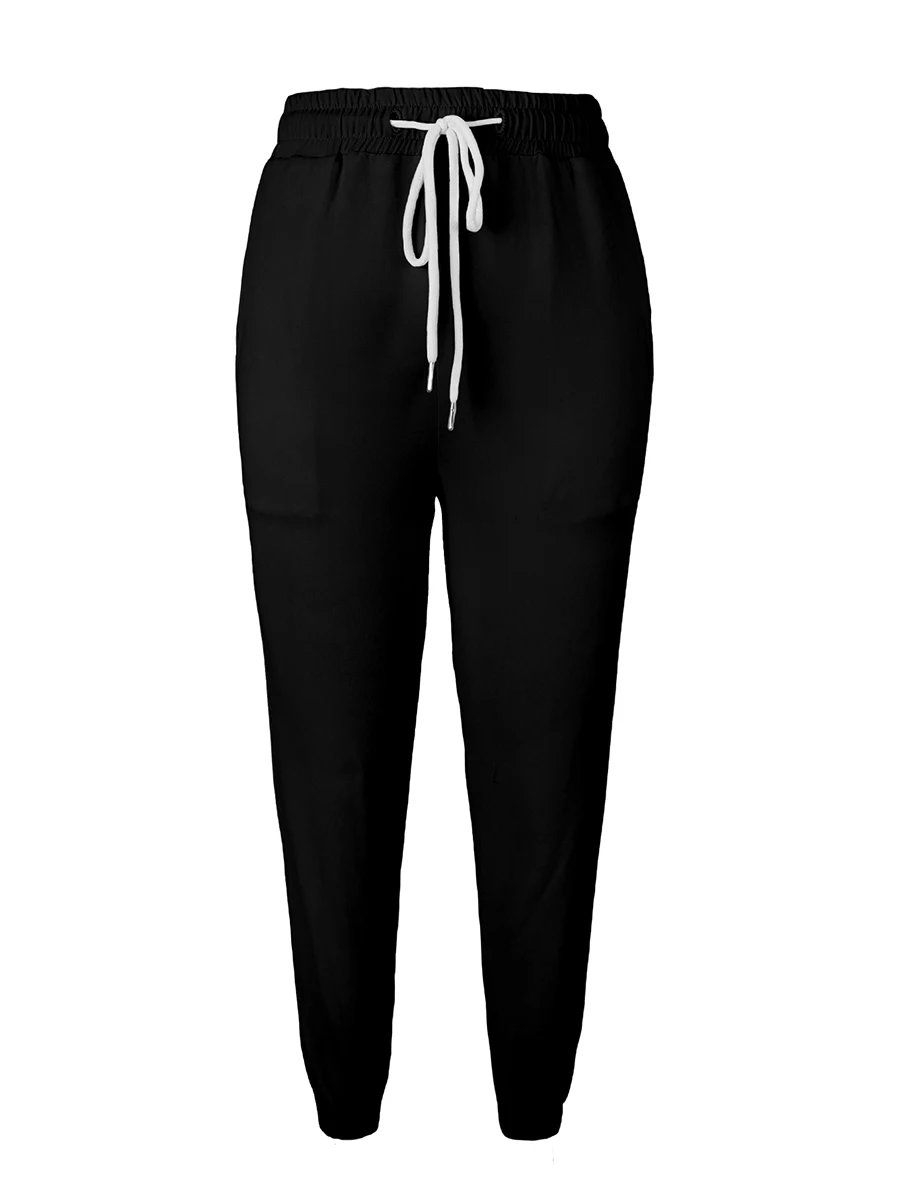 Damen Casual Jogginghose mit Kordelzug, Elastischem Hochbund, Schwarzen Seitenstreifen, Lose Haremshose, Streetwear Caprihose für den Herbst – Detail 4