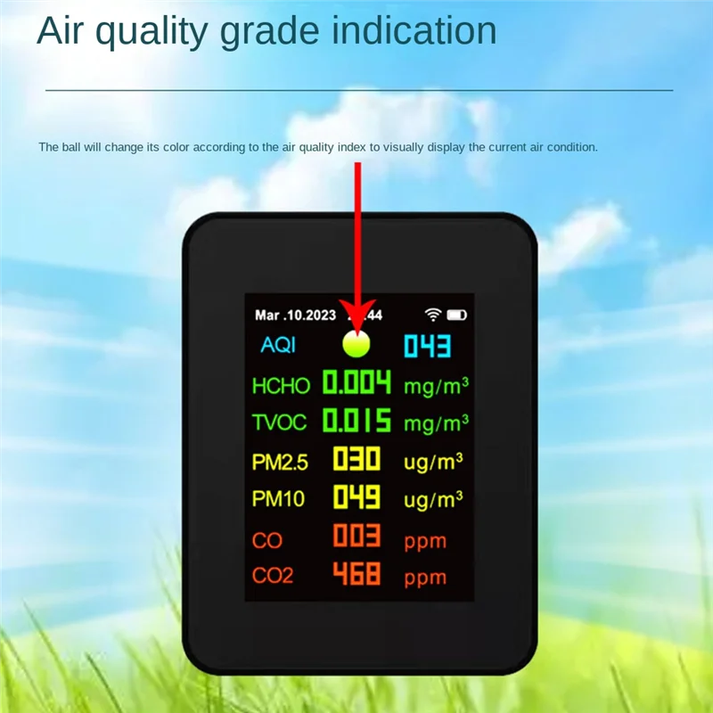 9 in 1 Digital Temperature Humidity Tester PM2.5 PM10 HCHO TVOC CO CO2 Meter WiFi LCD Infrared Sensor Monitor Black