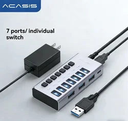 Acasis USB 3.1 10Gbps 7 Ports Splitter USB Extender Individual Switch Docking Station For Data transfer and Charging