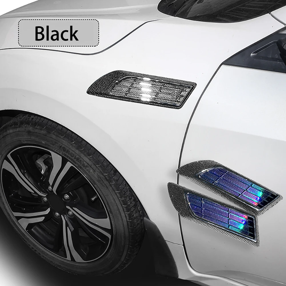 2 In1 Car Exterior Air Intake Flow Side Fender Vent Wing Cover Trim  Solar Energy Shark Gill Mood Light Universal Car Styling