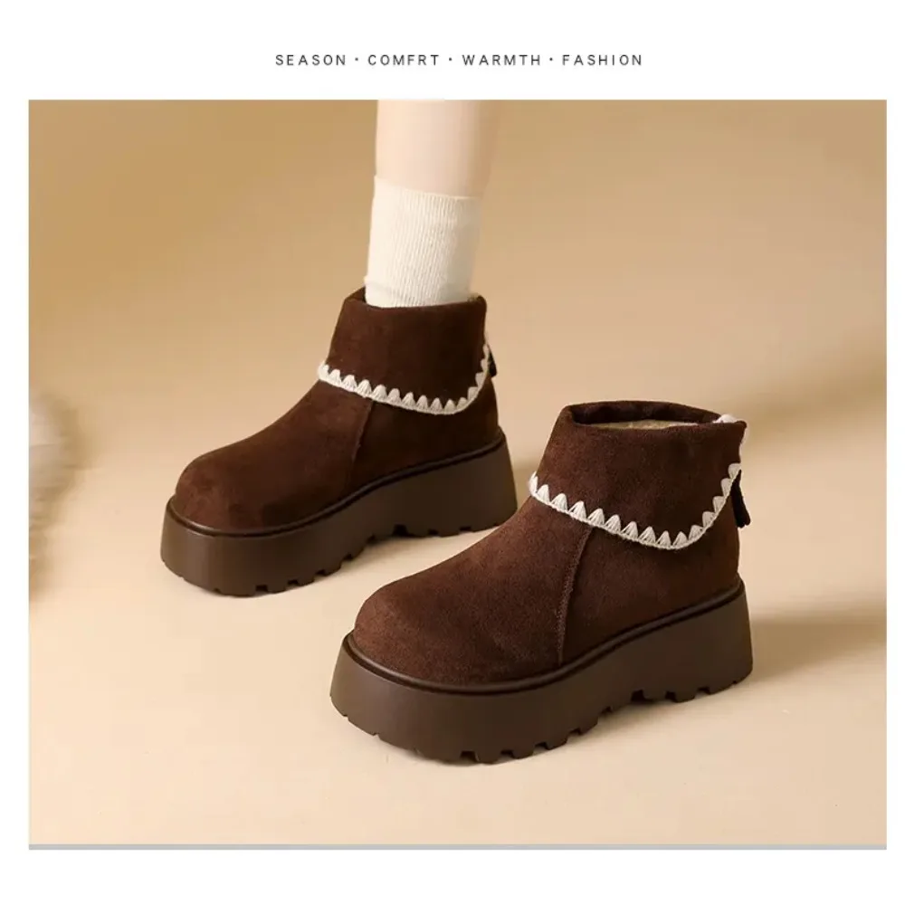 Winter Chunky Platform Heels Women Ankle Boots Keep Warm Height Increase Short Booties Shoes Zapatos Mujer