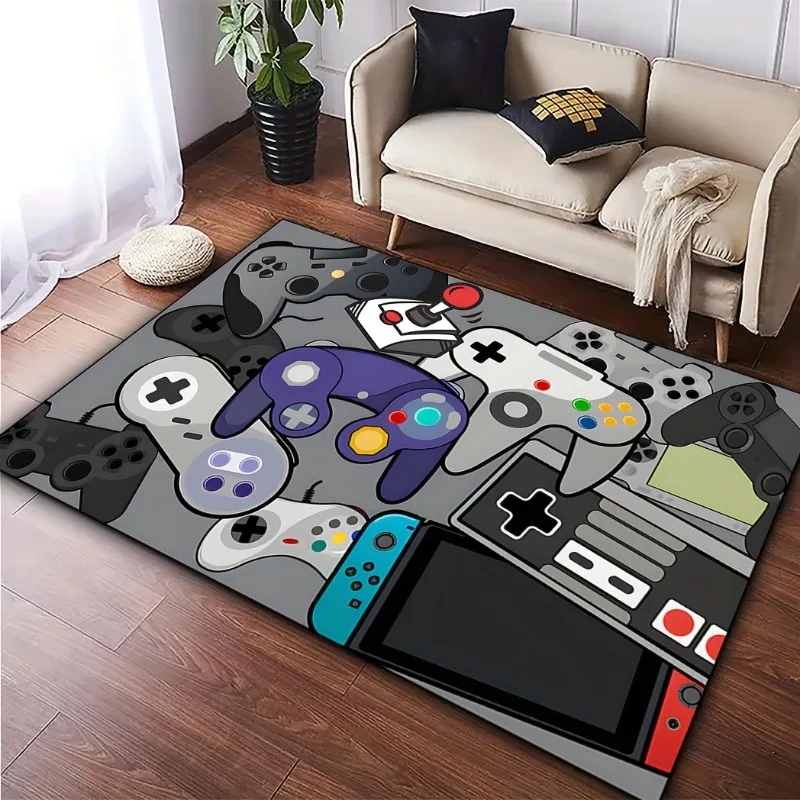 Game Controller Pattern Area Rugs Anti Slip and Machine Washable Flannel Carpets for Bedroom Living Room Office Deocr Floor Mat