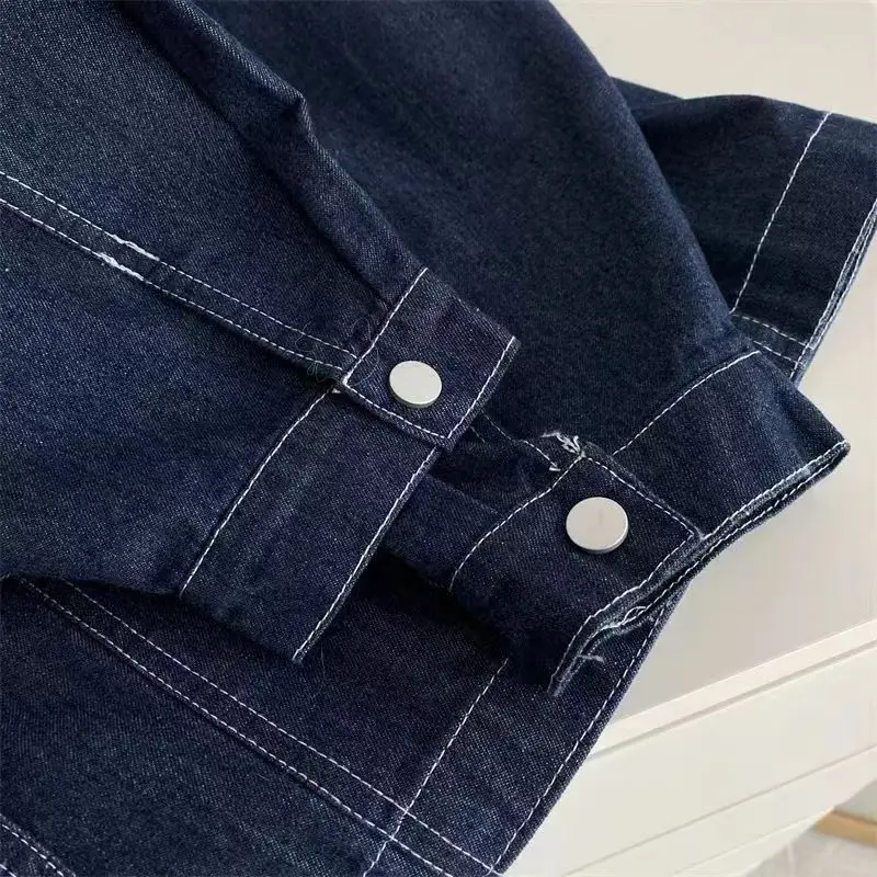 루즈핏 코튼 데님 재킷 여성용 다용도 순면 가을 신상 단색 큰 사이즈 재킷 블루 오픈 가디건