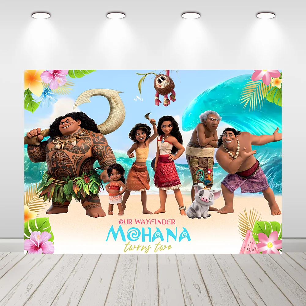 ديزني موانا 2 حفلة عيد ميلاد خلفية شخصية اسم راية ماوي شاطئ الكرتون فايانا بنات خلفية راية استوديو الصور