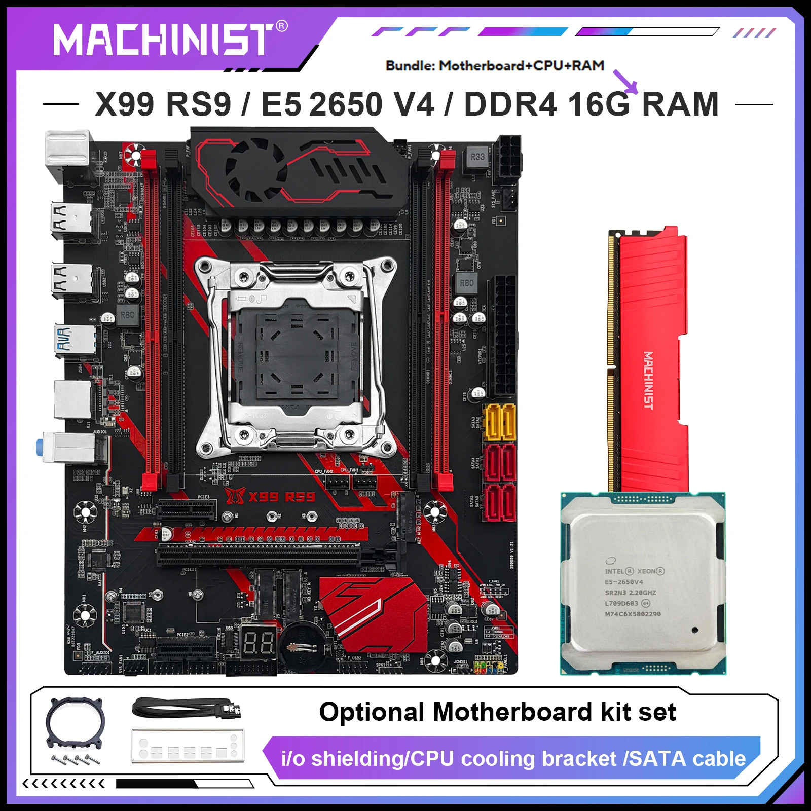 MACHINIST X99 RS9 Motherboard optional Xeon E5 2650 V4 CPU LGA 2011-3 Kit And 16GB 2400MHz ECC DDR4 RAM Set M.2 NVME USB 3.0