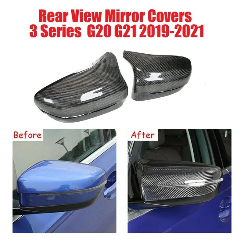 New-2X Carbon Fiber Side Door Mirror Cover Trim for-BMW 3 Series 330I 340I G20 G21 2019-2021 Rear View Mirror Cover Cap