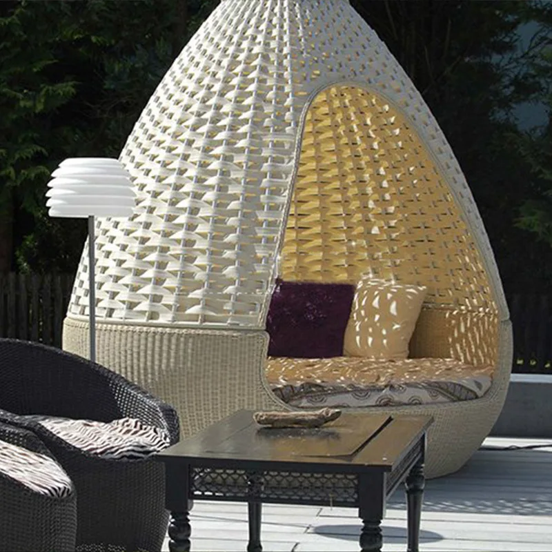 

Rattan birdcage sofa bed vacation leisure bed villa terrace creative recliner balcony double round bed