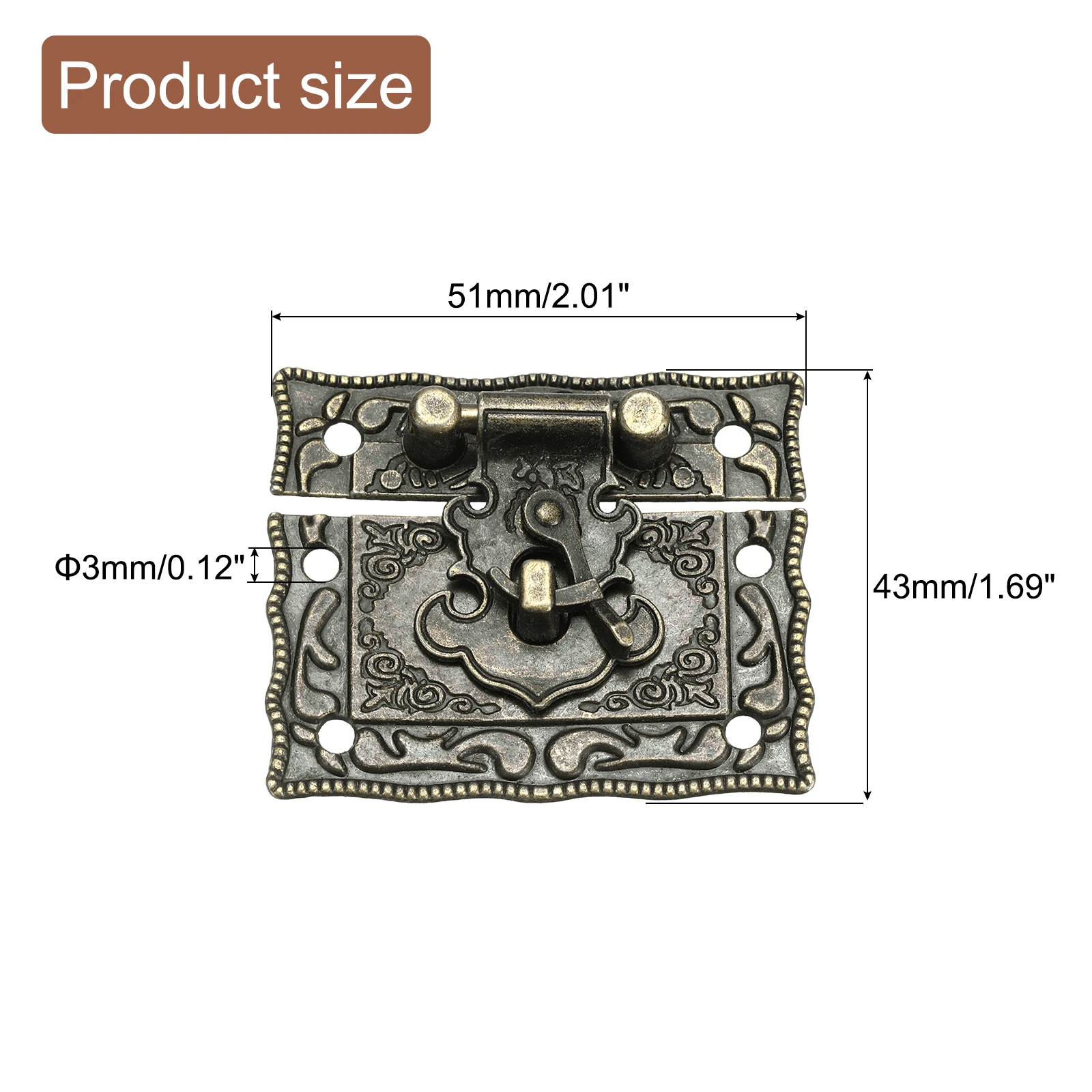 Uxcell Hasp Clasp Latch Lock Decorative Retro Toggle Latch Hasp Lock with Screws for Jewelry Box Suitcase Toolbox Wooden Case