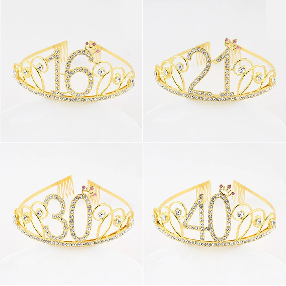 Metal Crown Headband Princess Hairband Birthday Tiara Decor Wedding Women Anniversary Party Decorations 16th 18th 21th 30th 40th