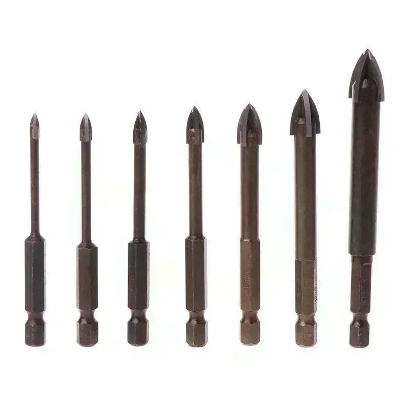 

1pc Glass Drill Bit Set Alloy Carbide Point With 4 Cutting Edges Tile & Glass Cross Head Drill Bits For Ceramics Granite Tile