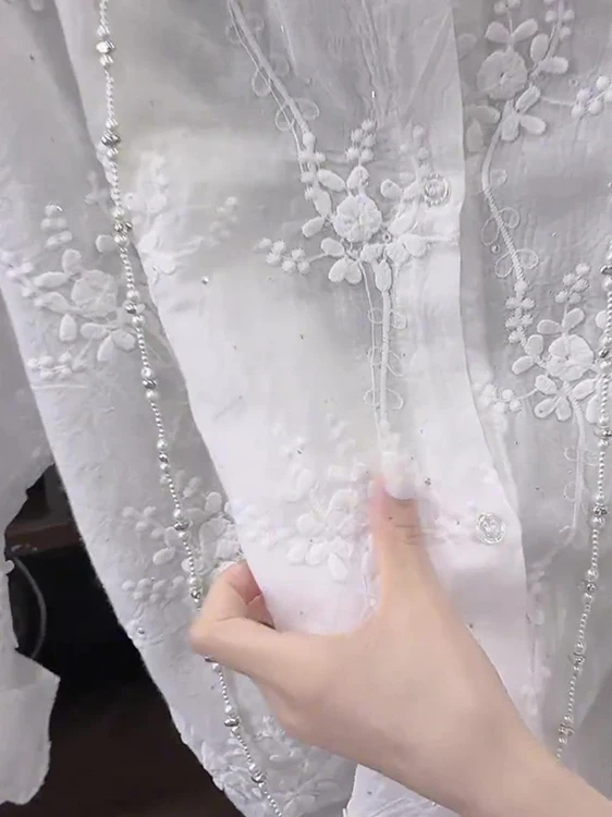 여성용 자수 자외선 차단 셔츠 봄 여름 2025 한국 스타일 루즈핏 롱 슬리브 네오탑