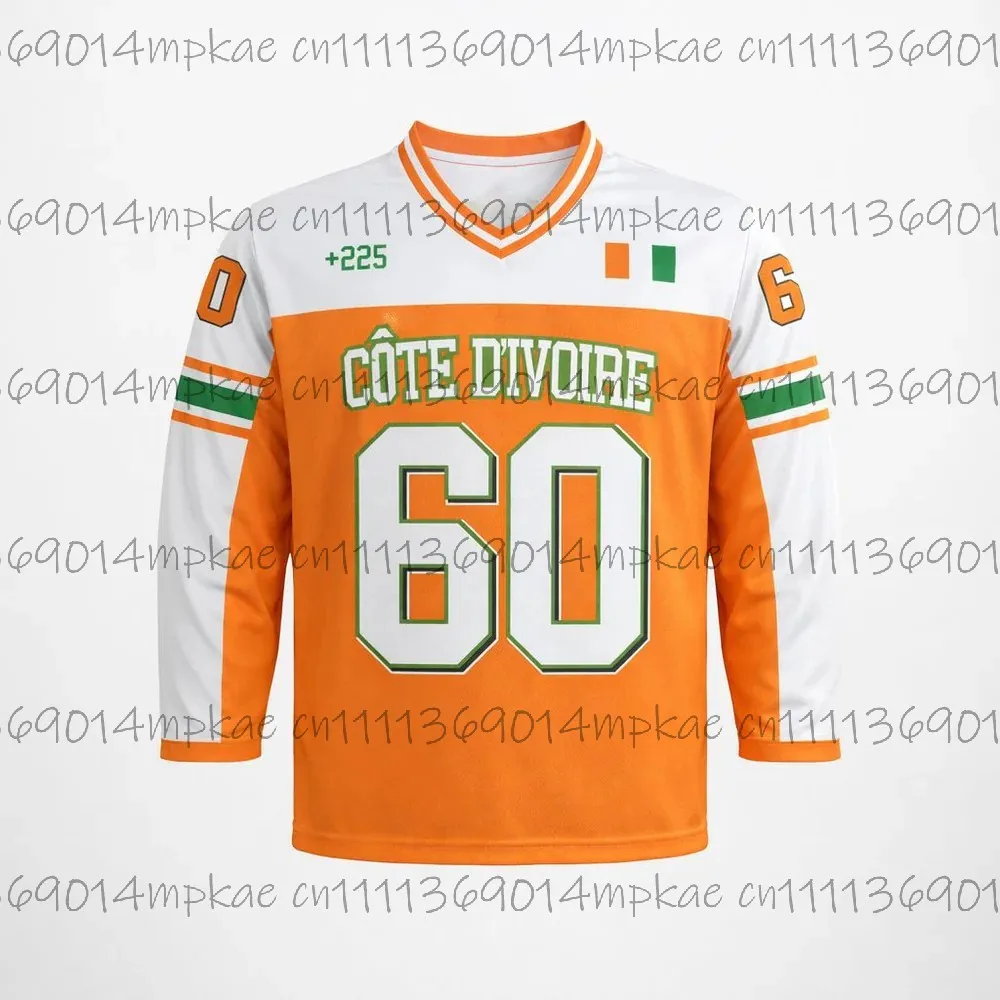 Autumn Commuter Wear, Ivory Coast Women's V-neck Long-sleeved Shirt, Flag Print, Casual Sporty Retro Hip Hop Street Style Top