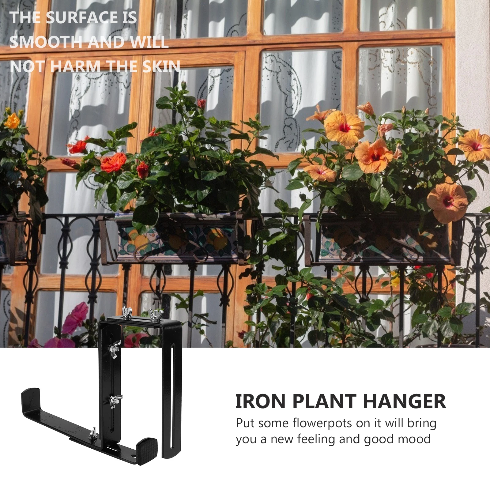 

1Pcs Fine Workmanship Balcony Planter Hook Adjustable Flower Pot Bracket Black Easy for Home Use Flower Pot Bracket