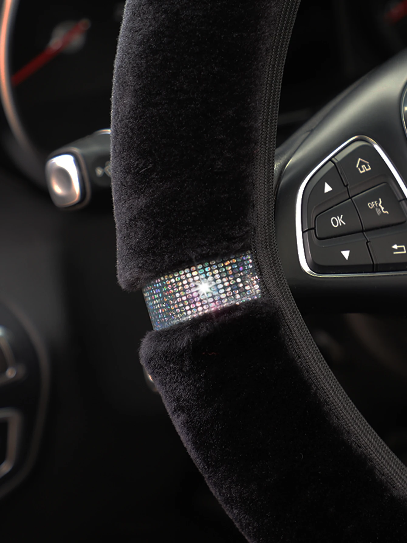 Winter Plüsch Glänzendes Leder Auto Lenkradbezug Randlose Handbremsabdeckung Schalthebelabdeckung - Autodekoration Zubehör – Detail 2