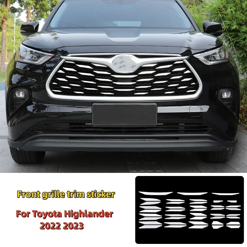 

Стикер на переднюю решетку радиатора для Toyota Highlander 2022 2023, модный защитный чехол из нержавеющей стали, хромированные декоративные наружные полосы