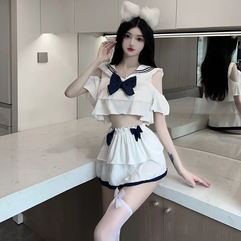 

Женское нижнее белье, экзотические комплекты, домашняя ночная рубашка для сна, блузка с бантом, топ, юбка, Лолита, горничная, косплей, униформа для ролевых игр