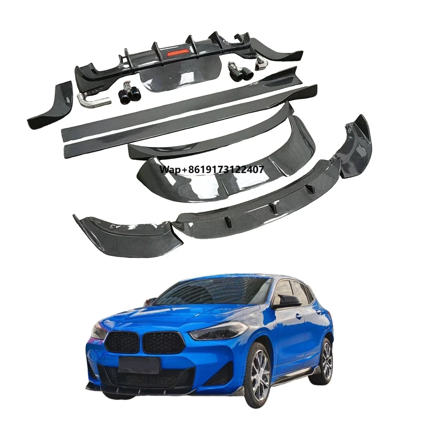 

Комплект для тюнинга кузова X2: карбоновые автозапчасти, задний диффузор, передний сплиттер, боковые пороги, задний спойлер, верхнее антикрыло