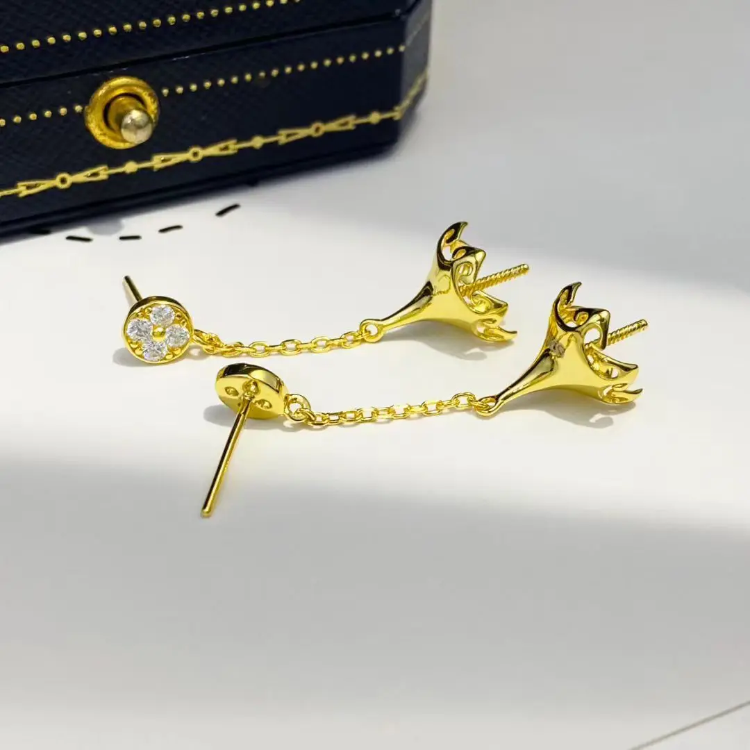 

Wholesale S925 Sterling Silver Earrings Mount Findings Settings Base Mounting Parts Accessory for 11-12mm Pearls 5 pairs/lot