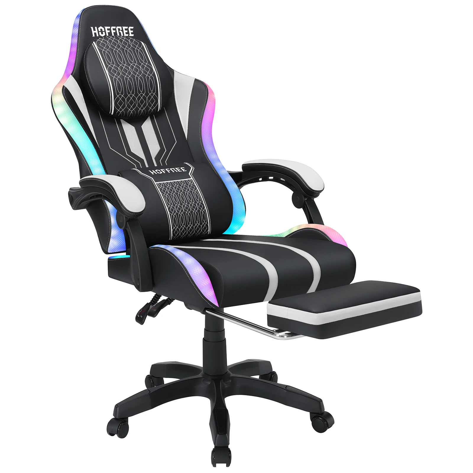 Ergonomic RGB Massage Gaming Chair w/ bluetooth Speakers Footrest Office Chair