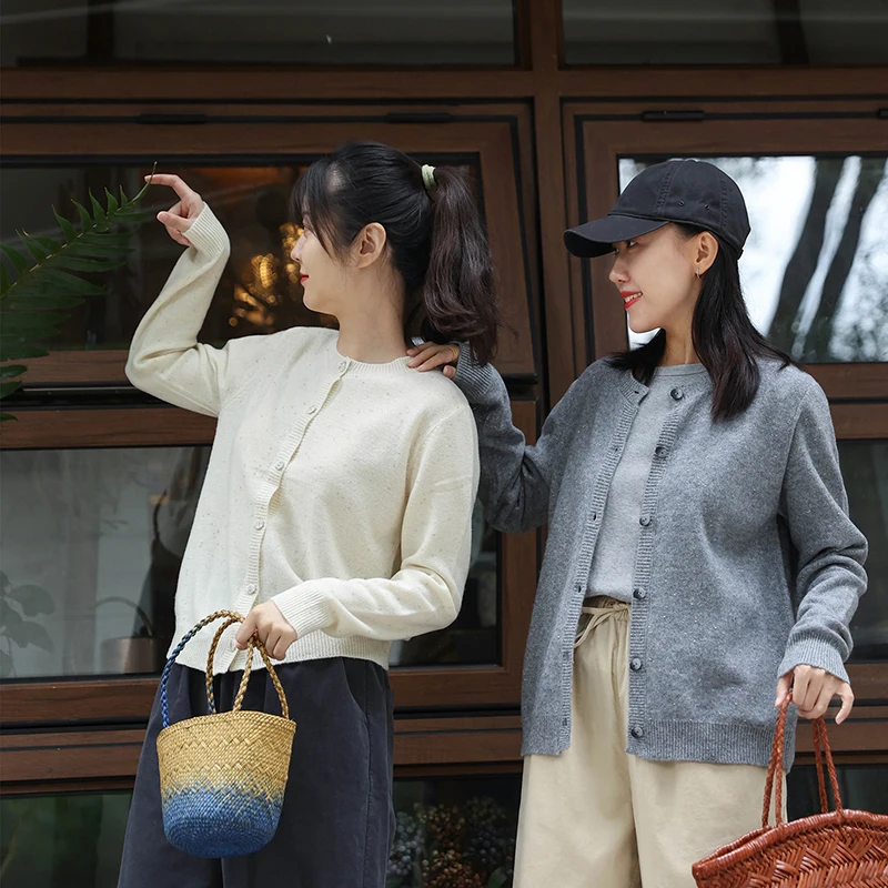 Soft Cashmere Knitted Cardigan, Round Neck, Simple Casual Sweater, OTW Technology, Autumn