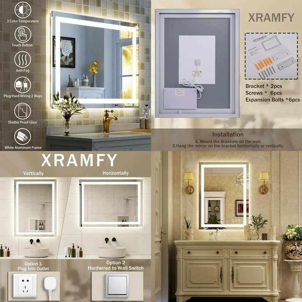 

24 x 32 LED Illuminated Bathroom Mirror with Front and Back Lighting, 3-Color Vanity Mirror, Anti-Fog Wall Mirror