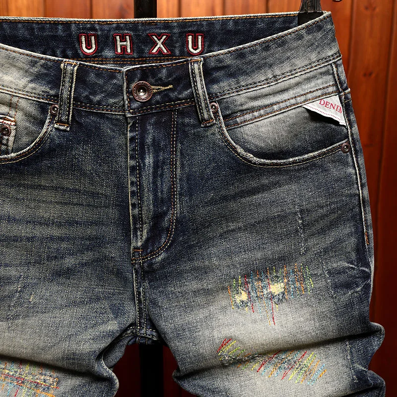 Denim shorts men 2025 summer straight tube slim fit nostalgic retro style street cool casual five quarter pants
