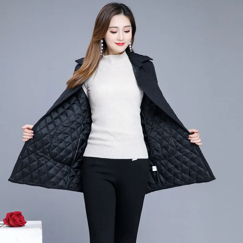 Autumn Winter Warm Thin Quilted Jacket Long-sleeved Jacket Parkas New Middle age Women cotton-padded Coat Mother Warm Overcoat