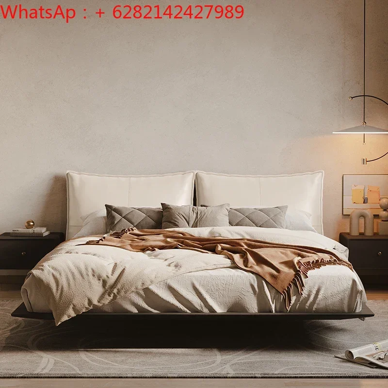 

Bed Italian minimalist floating , quiet wind floating design, 2022 new soft bag, simple and light luxury leather net red