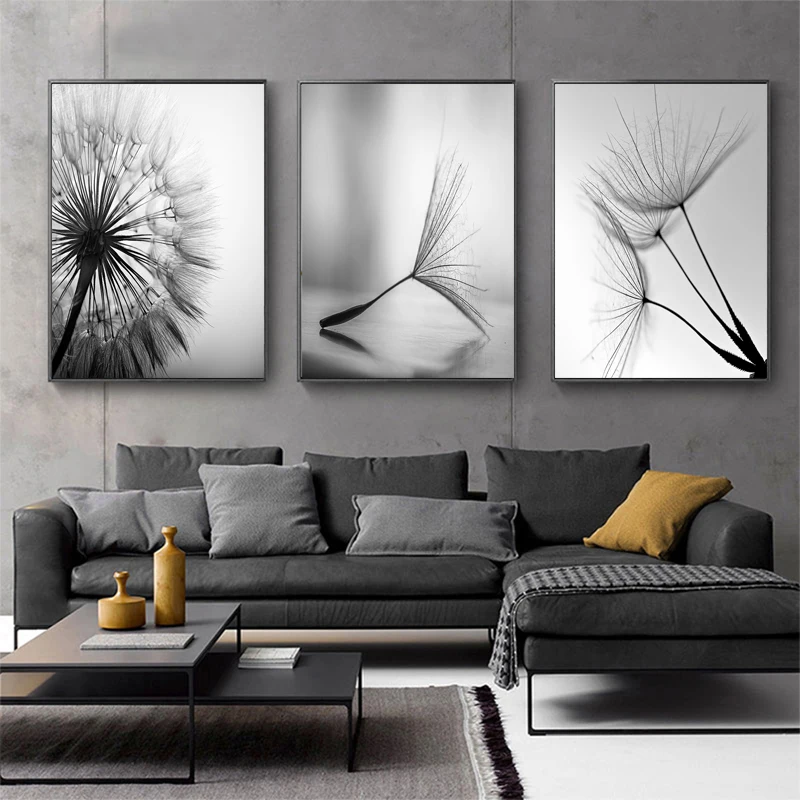 Dandelion Flower Canvas Painting Modern Black White Art Pictures for Home Decoration Living Room Abstract Wall Poster No Frame