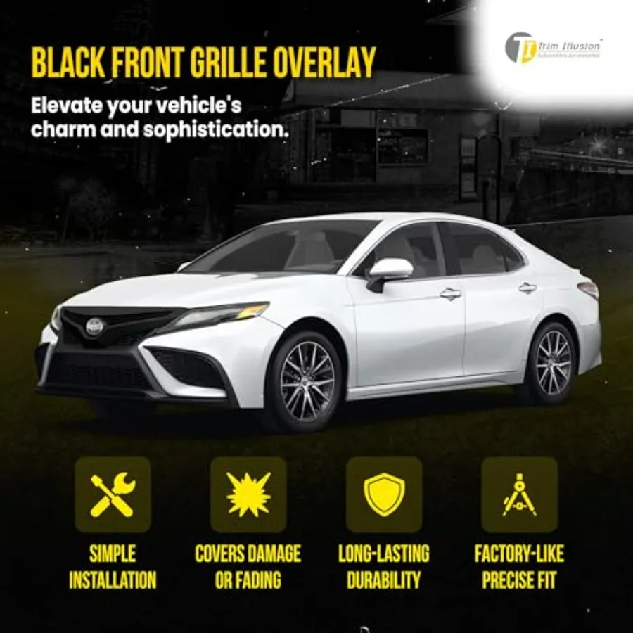 كروم حذف تراكب الشبكة الأمامية السوداء مع شريط لاصق آمن لسيارة تويوتا كامري 2018-2023 | سهلة التركيب - لا توجد أدوات جديدة #2