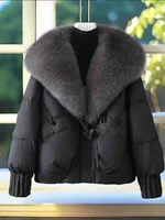 Winter New Warm Thicke Parka Coat Removable Fur Collar Loose Bread Coat Loose Chic Down Cotton-Padded Coat Women's Outwear 5