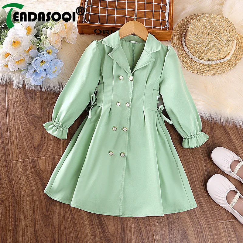 

4-7Y Kids Girls Clothing Casual Lightweight Jacket Lapel Long Sleeves Double-Breasted Trench Coat With Belt For Children Clothes