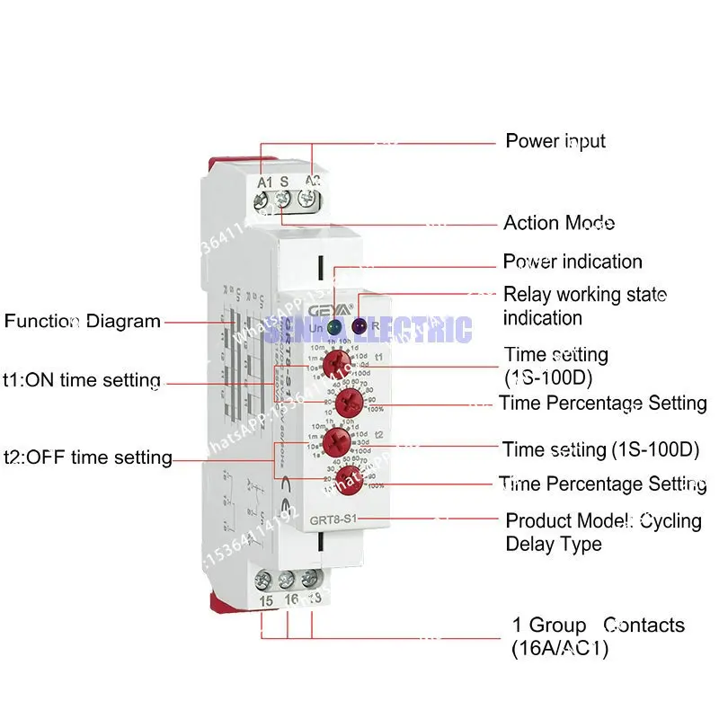 Multifunction Adjustable Timer  Repeat Relay SPDT AC220V 16A AC/DC12V-240V Electric Protective Asymmetric Cycle