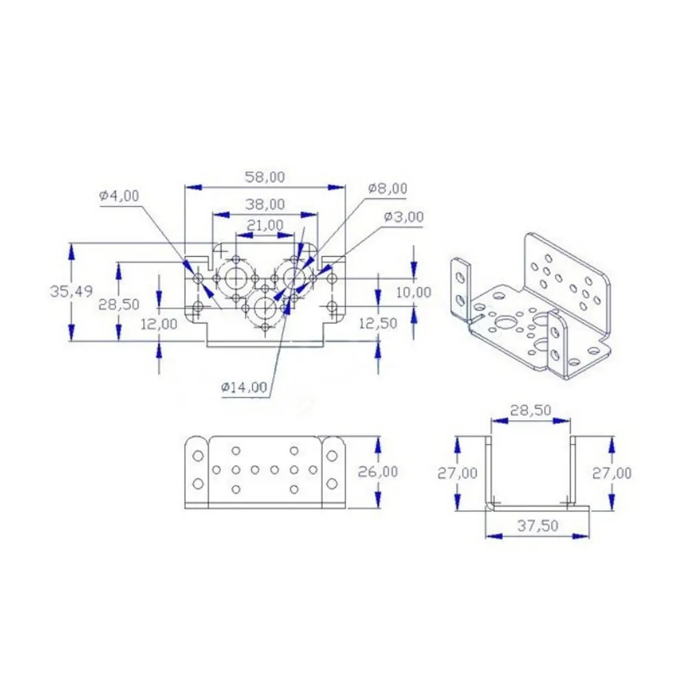 4 Set Staffa Servo Piastra di Montaggio Servo Multiuso per MG995 MG996R Supporto Servo Universale in Alluminio Staffa Sterzo Robot