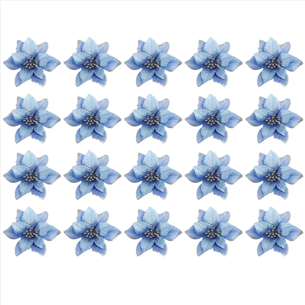 ABFW Christmas Glitter 20Pcs Christmas Tree Ornament Artificial Wedding Christmas Flowers Wreaths Wedding Ornaments (BLUE)