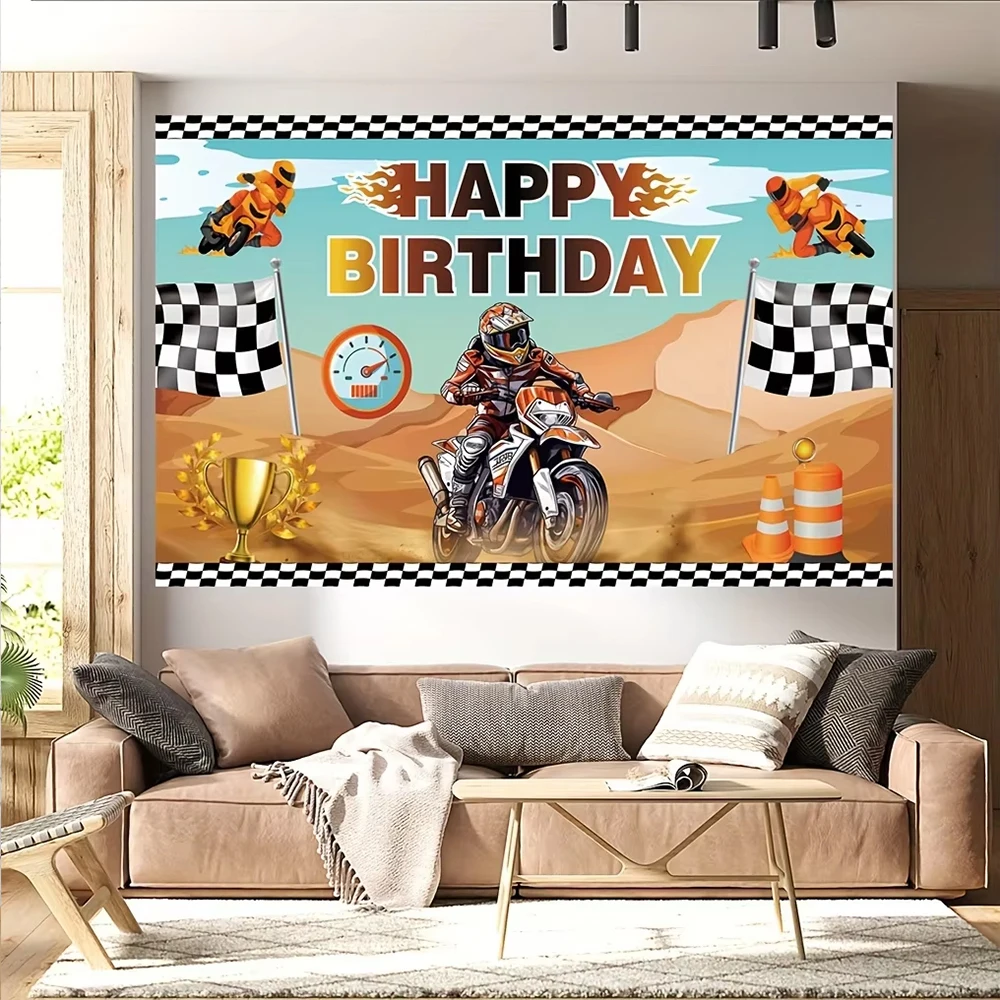 Motorcycle Birthday Party Red and Black Off Road Motorcycle Race Car Balloon Photography Background Boys Portrait Photo Studio