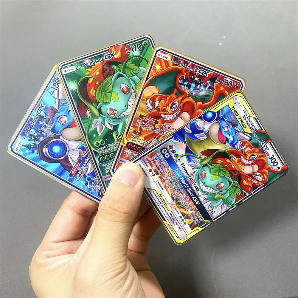 New 2024 Pokemon Metal Card English Anime Charizard Arceus Mewtwo Blastoise Vmax GX V Letters Game Collection Cards Kid Toy Gift