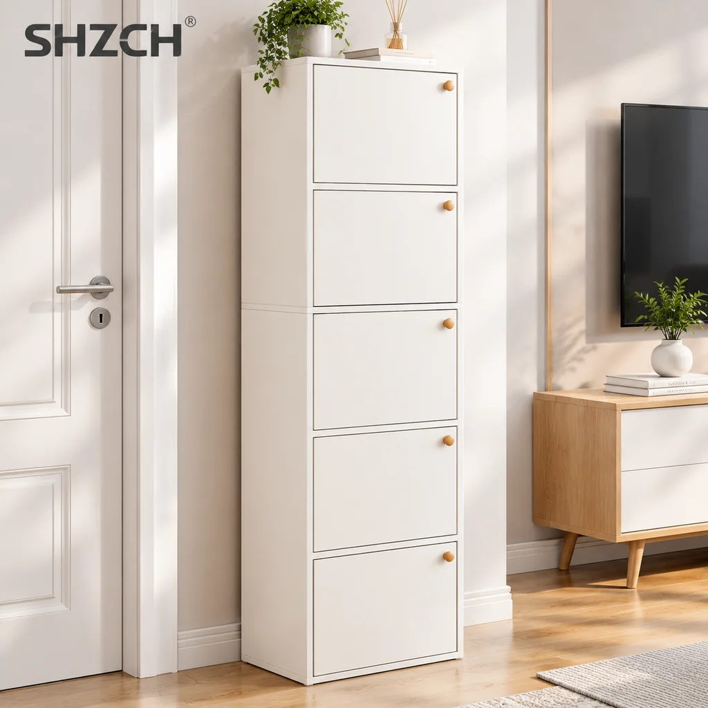 New Home Shoe Cabinet, 2025 Trending Corridor Storage Unit, Simple Small Space Shoe Rack, Narrow Single-Door Storage Shelf