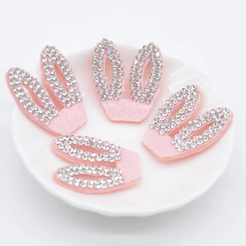 30 pezzi rosa imbottito strass orecchie di coniglio applique per palle di pelo fatte a mano artigianato copricapo fermagli per capelli fascia arco