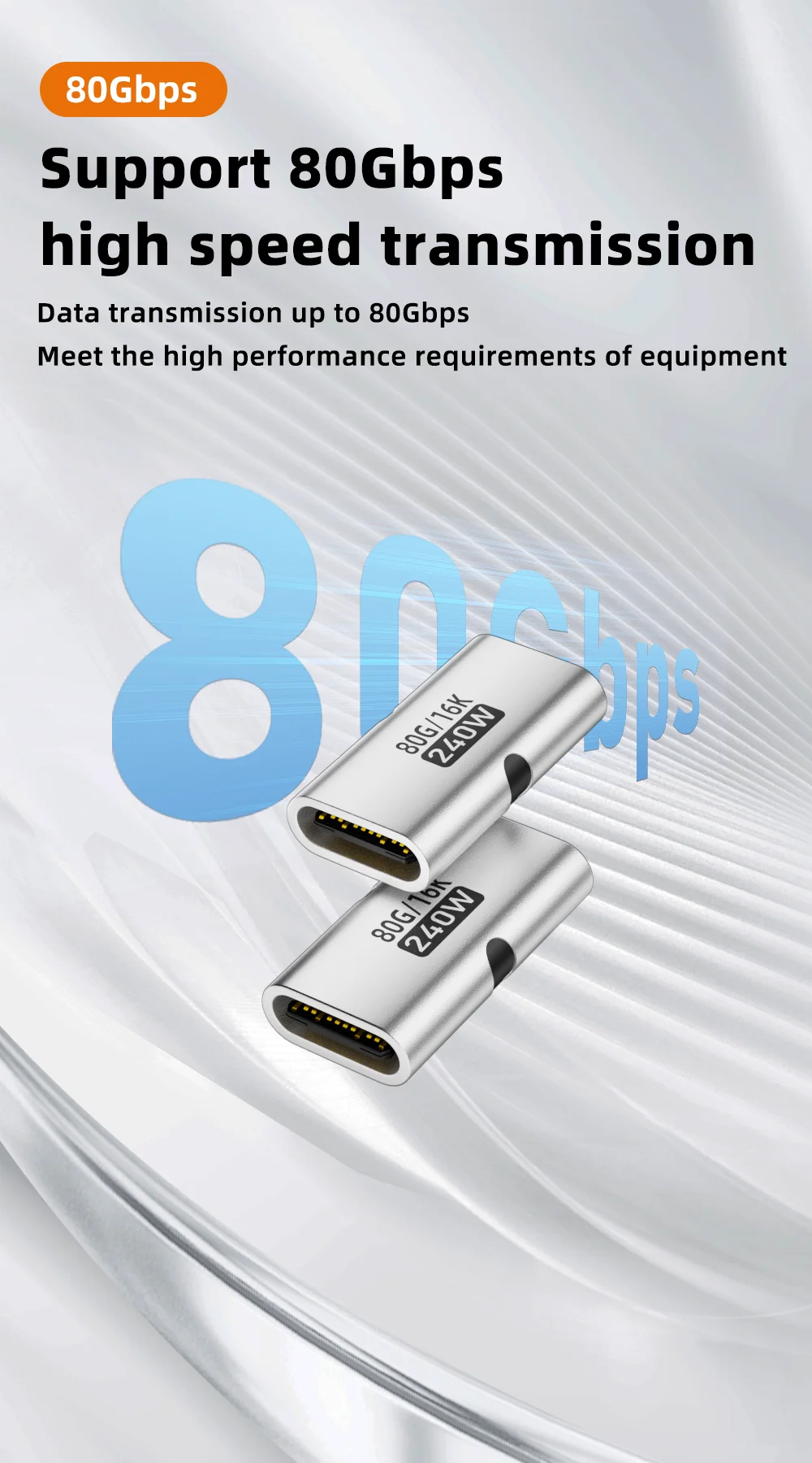 PD 240W USB-C Buchse-zu-Buchse Adapter 80Gbps Hochgeschwindigkeit 16K 60Hz - Kompatibel mit Thunderbolt 3/4 MacBook iPad USB-C HUB – Detail 4