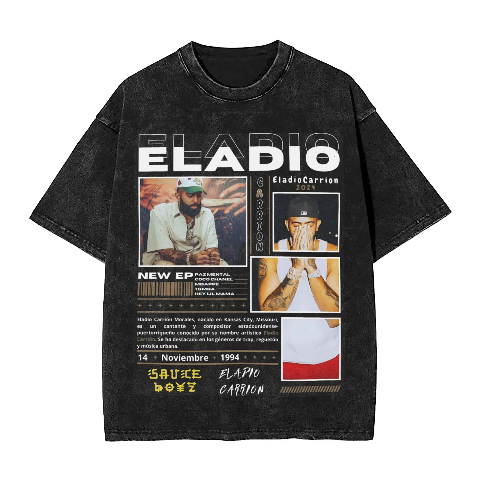 Men Women Vintage Washed T-shirts Eladio Sauce Boyz Vibes  Printed T Shirt Apparel Oversize  Tee Shirts