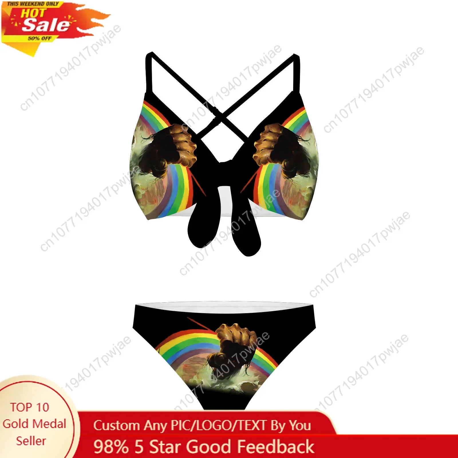 Rainbow Rising Band Bathing Suits Cross Strap Suspenders Swimsuits Womens Bikini Pool Party Beach Swimwear Customized Beachwear
