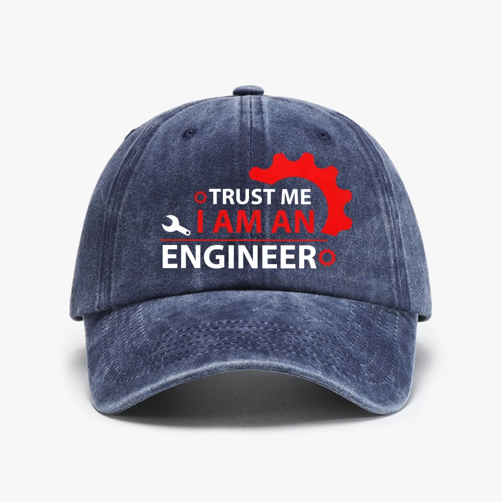 Trust Me I Am Engineer Baseball Cap Red Logo High Quality Distressed Washed Hat Unisex Men Classic Design Snapback Cap