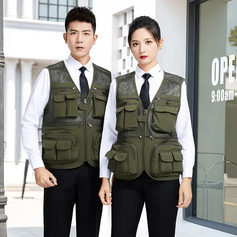 

Unloading Men's Mesh Vest Tactical Work Coat Summer Photographer Waistcoat Tool Multi Pockets Sleeveless Director Working Vest4x