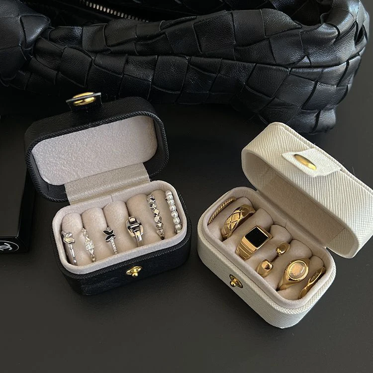 

Portable Jewelry Storage Box for Women, Small Travel Jewelry Organizer with Compartments, PU Leather Ring and Earring C